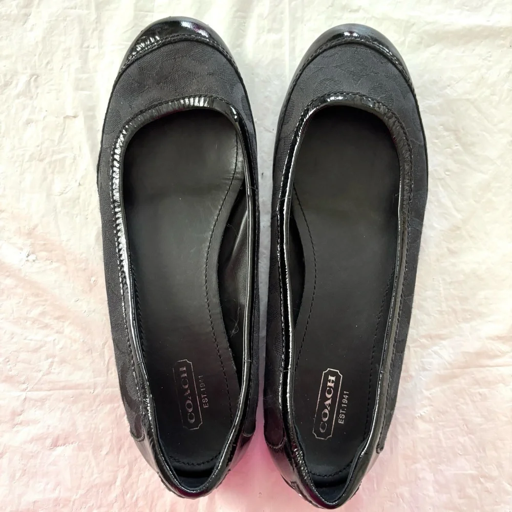 NWOT Coach true Black signature canvas patent leather Ballet Flats SZ 8 - Picture 10 of 13